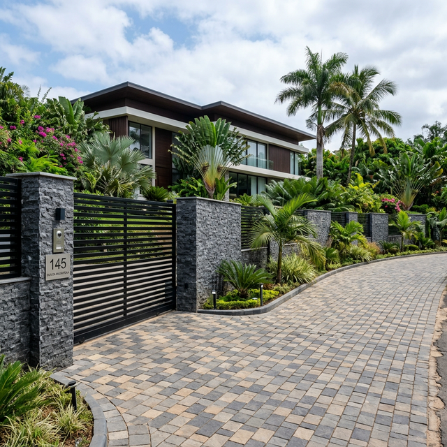 Detailed view of interlocking paver installation on a Maputo driveway